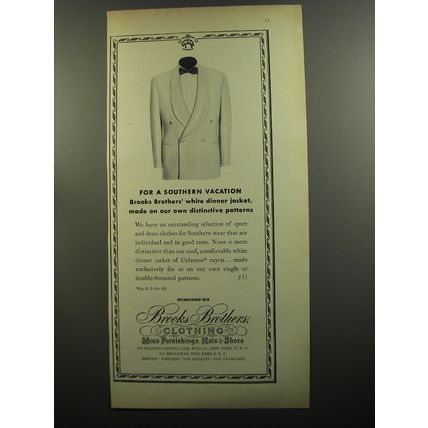 1952 Brooks Brothers White Dinner Jacket Ad - For a southern vacation