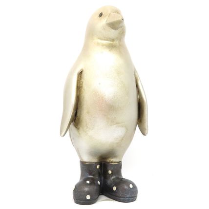 Shabby Chic Penguin Figurine Wearing Spotted Boots 15.5 CM
