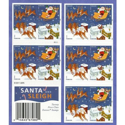 Christmas Santa's Sleigh Booklet Pane of 20 First Class Stamps Scott 4715b