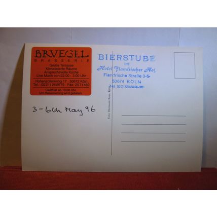 HOTEL FLANDRISCHER HOF, KOLN, GERMANY unused postcard DATED 1996 #
