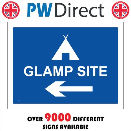 VE208 GLAMP SITE SIGN LEFT ARROW DIRECTION BLUE LUXURY RELAX VACATION HOLIDAY