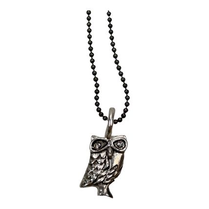 Brand New Lucky Feather Sterling Silver Plated Owl Charm Necklace Jeweled Eyes