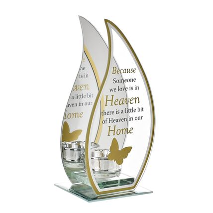 Heaven Glass Memorial Tealight Holder Glass Single 20 CM with Verse Grief