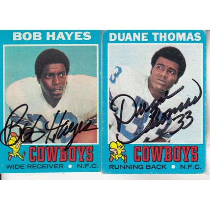 BOB HAYES & DUANE THOMAS 1971 AUTOGRAPHED DALLAS COWBOYS HOF SB CHAMPION OFFENSE