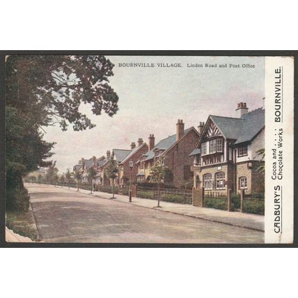 Linden Road & Post Office, Bournville, Warwickshire, c.1910 - Cadbury's Postcard