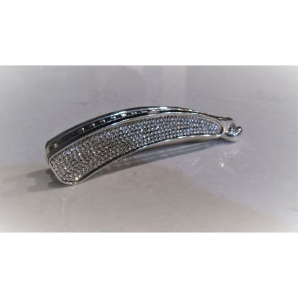 Rounded silver acrylic sparkly banana hair claw clip with rhinestones
