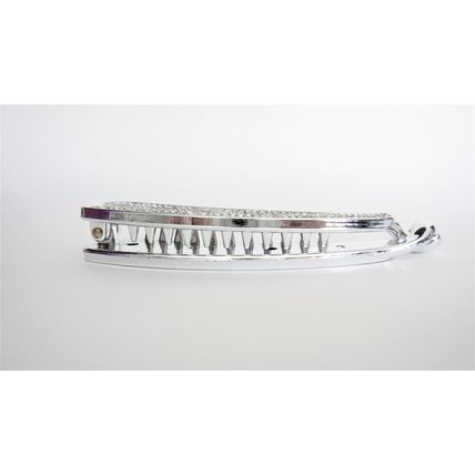 Rounded silver acrylic sparkly banana hair claw clip with rhinestones