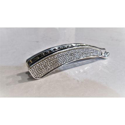 Rounded silver acrylic sparkly banana hair claw clip with rhinestones