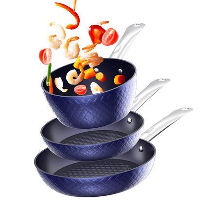 3D Sets Non Stick 3 Pieces Blue Diamond Cookware Less Oil