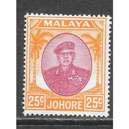 JOHORE SULTAN SIR IBRAHIM MALAYA 1949 KG6 25c SG142 PURPLE ORANGE MINT HINGED