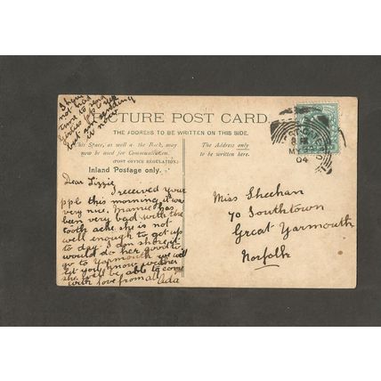 Genealogy Postcard Miss Sheeham 70 Southtown Road Great Yarmouth Norfolk 1904