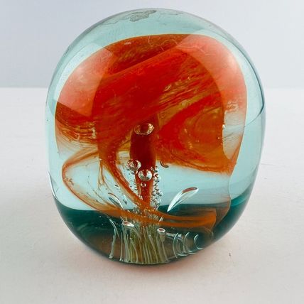 Handblown Glass Orange Swirl Art Figurine or Paperweight