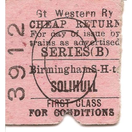 G.W.R. Edmondson Ticket - Birmingham Snow Hill to Solihull