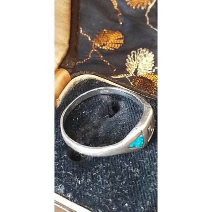 Vintage 1970-s Blue Opal 925 Sterling Silver Ring Size UK R 1/2, US 8 3/4