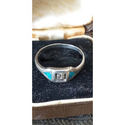 Vintage 1970-s Blue Opal 925 Sterling Silver Ring Size UK R 1/2, US 8 3/4