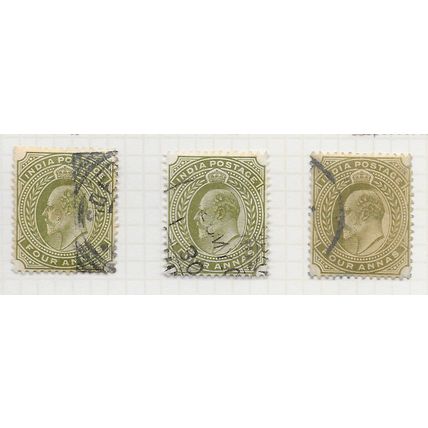 INDIA 1902 KE7 4a FOUR ANNAS x3 SHADES USED BETWEEN SG128 SG131 128 131 130 129
