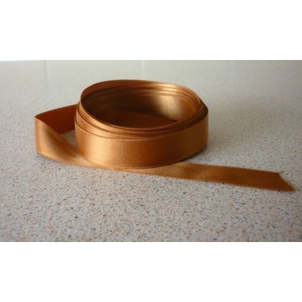 Copper Gold Double Sided Satin Ribbon 15mm Woven Edge 20m
