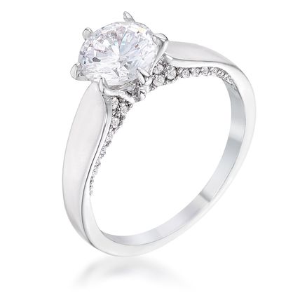 1.56Ct Contemporary Rhodium Plated CZ Solitaire Ring