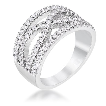 4Ct Rhodium Plated Classic Twist Wide CZ Ring