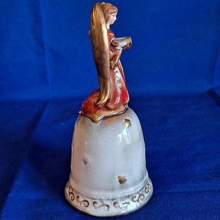 ANGEL READING BOOK BELL Figurine Christmas Deco Gold Accents 6"