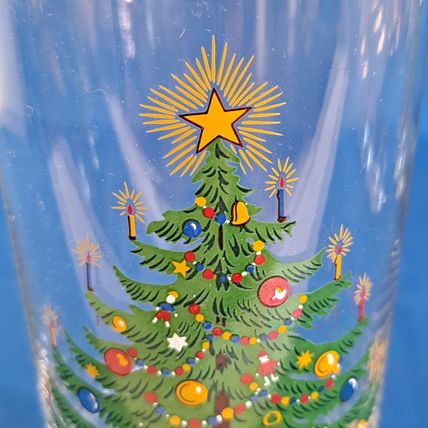 Lot 4 Christmas Tree Glass HIGHBALL TUMBLERS Water Drink Gifts Scene Barware