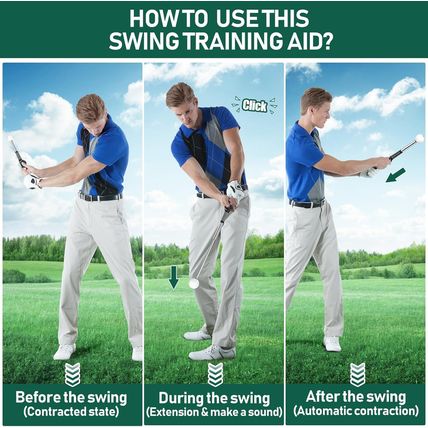 Golf Grip Swing Training Aid - Retractable Click Club Trainer Indoor Practice Wa