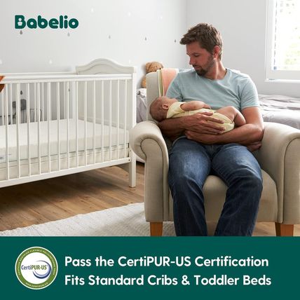 BABELIO Breathable Crib Mattress, Dual-Sided, Memory Foam, Waterproof, Removable