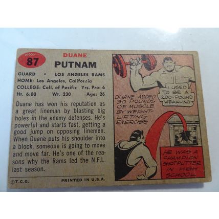 1957 Topps Football Card # 087 Duane Putnam Good (2) Los Angeles Rams