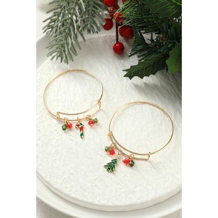 Gold Christmas Candy Cane Beading Pendant Bracelet
