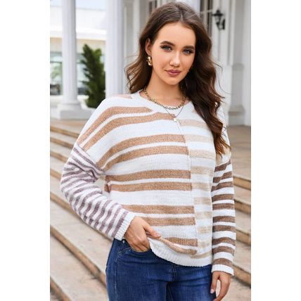 Stripe Blocked Drop Shoulder Slouchy Sweater