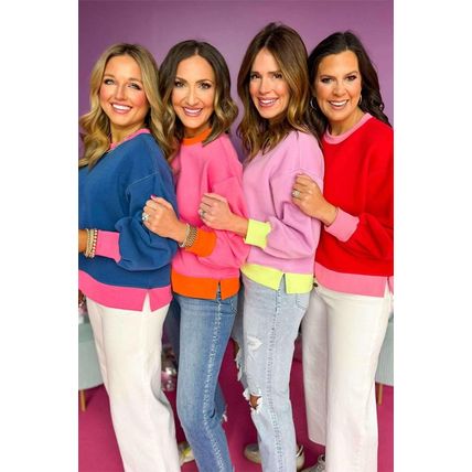 Blue Colorblock Bubble Sleeve Sweatshirt