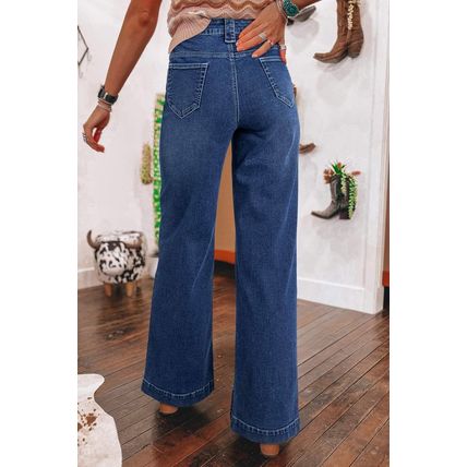 Sail Blue Wide Leg Pocketed High Waist Jeans