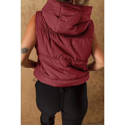 Clay Zip-up Side Pockets Hooded Puffer Vest