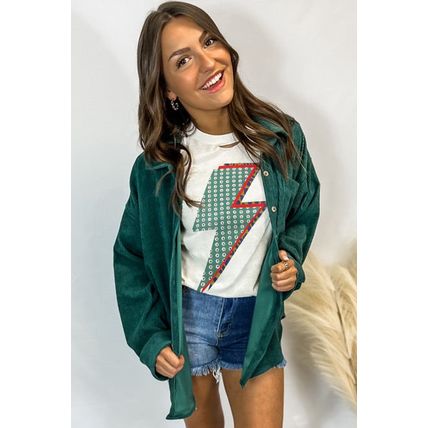 White Rhinestone Decor Bolt Graphic Ripped Western Tee