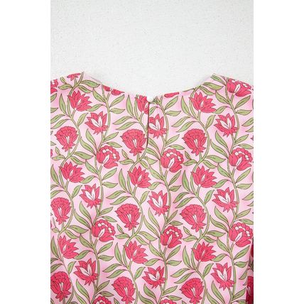 Pink Floral Print Puffy Cropped Tank and Mini Skirt Set