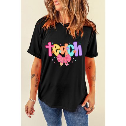 Black Teach Graphic Holiday Summer Tee