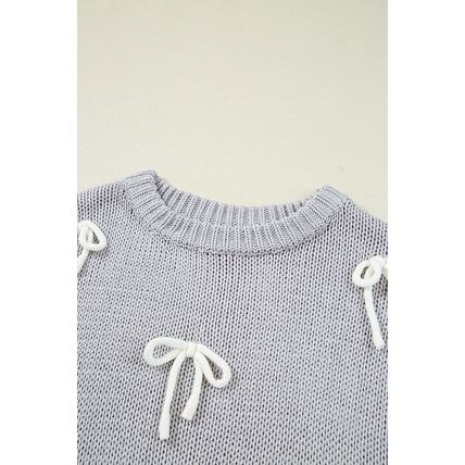 Light Grey Bowknot Applique Cap Sleeve Sweater