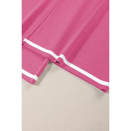 Bright Pink Contrast Trim Half Sleeve Top Drawstring Pants Loose 2pcs Sweater Su