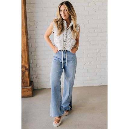Myosotis Slit Leg High Rise Drawstring Casual Jeans