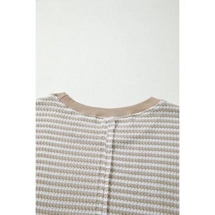 Brown Stripe Ribbed Trim Drop Shoulder Long Sleeve Oversize Top