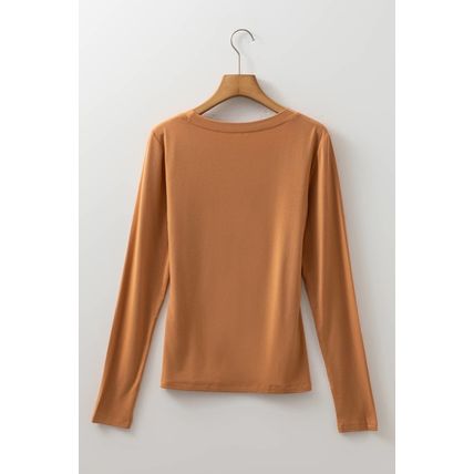 Chestnut Solid Color Long Sleeve Fitted Top
