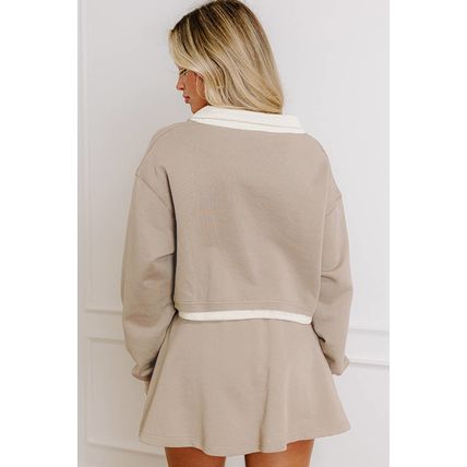 Parchment Raw Edge Detail Colorblock Patchwork Cropped Pullover Drawstring Skirt