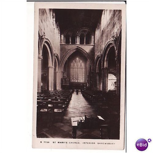 old postcard - Shrewsbury RP, St Mary`s Church interior
