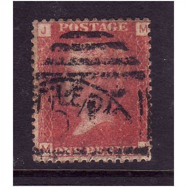 GREAT BRITAIN 1858-79 QV SG44 1d RED BROWN PLATE 129 LETTERED MJ USED