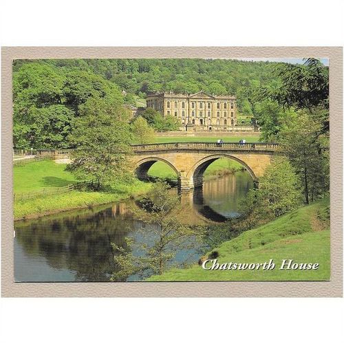 View of Chatsworth House Chesterfield Derbyshire from River Derwent pu postcard