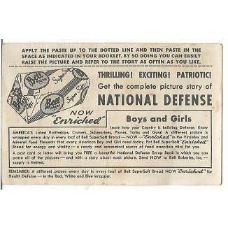 BELL BREAD ' VINTAGE ' National Defense ' insert card