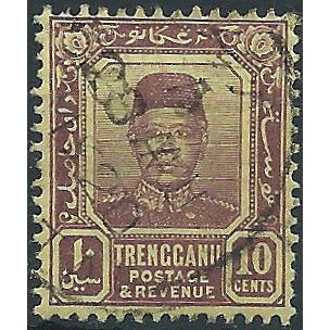Trengganu 1910 SG9 10c Purple/Yellow Fine Used . ..