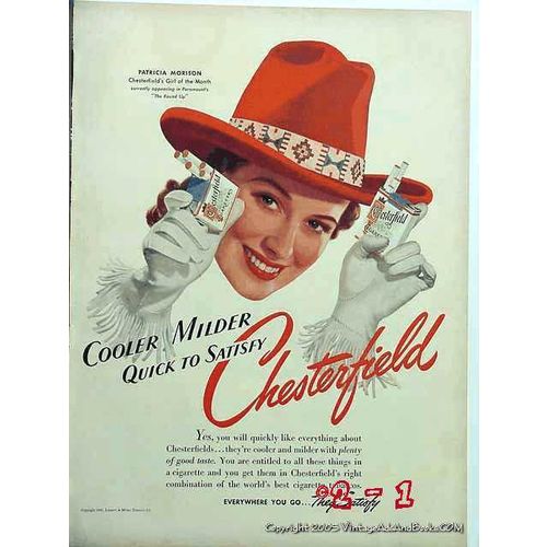 CHESTERFIELD CIGARETTES 1941 Patricia Morison vintage ad