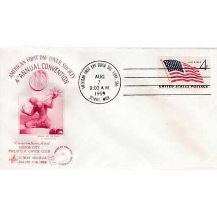 United States 1959 First Day Cover Society 4th Convention FDC Detroit Cancel VGC