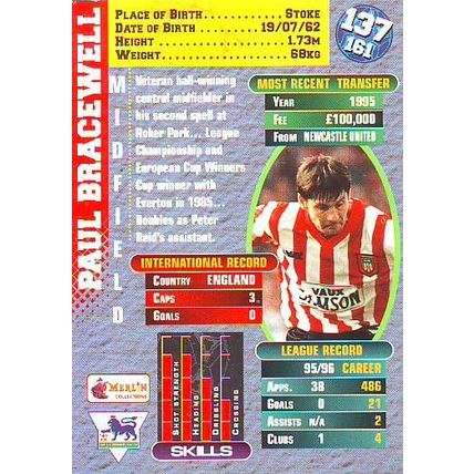 Merlin Premier Gold English Premier League 1996/97 Paul Bracewell